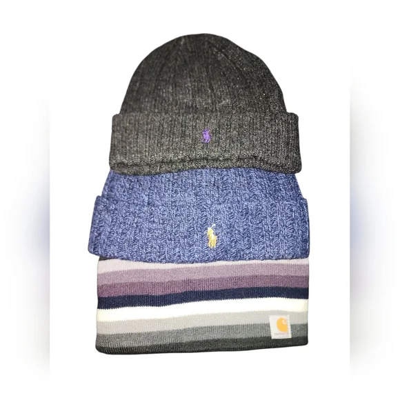 Beanie Lot. 2 Ralph Lauren And 1 Carhartt - Picture 1 of 7